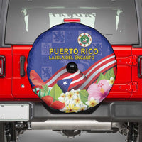Puerto Rico Coat Of Arm Spare Tire Cover With Thespesia Grandiflora Flowers - Wonder Print Shop