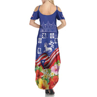 Puerto Rico Coat Of Arm Summer Maxi Dress With Thespesia Grandiflora Flowers - Wonder Print Shop