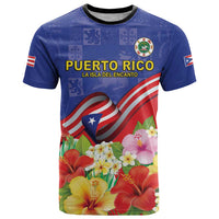 Puerto Rico Coat Of Arm T Shirt With Thespesia Grandiflora Flowers - Wonder Print Shop