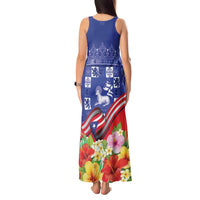 Puerto Rico Coat Of Arm Tank Maxi Dress With Thespesia Grandiflora Flowers - Wonder Print Shop