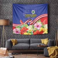 Puerto Rico Coat Of Arm Tapestry With Thespesia Grandiflora Flowers - Wonder Print Shop
