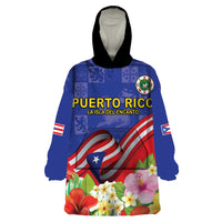 Puerto Rico Coat Of Arm Wearable Blanket Hoodie With Thespesia Grandiflora Flowers - Wonder Print Shop