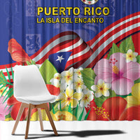 Puerto Rico Coat Of Arm Window Curtain With Thespesia Grandiflora Flowers - Wonder Print Shop