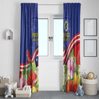 Puerto Rico Coat Of Arm Window Curtain With Thespesia Grandiflora Flowers - Wonder Print Shop
