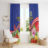 Puerto Rico Coat Of Arm Window Curtain With Thespesia Grandiflora Flowers - Wonder Print Shop