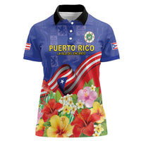 Puerto Rico Coat Of Arm Women Polo Shirt With Thespesia Grandiflora Flowers - Wonder Print Shop