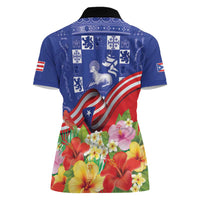 Puerto Rico Coat Of Arm Women Polo Shirt With Thespesia Grandiflora Flowers - Wonder Print Shop