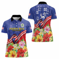 Puerto Rico Coat Of Arm Women Polo Shirt With Thespesia Grandiflora Flowers - Wonder Print Shop