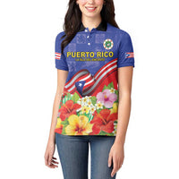 Puerto Rico Coat Of Arm Women Polo Shirt With Thespesia Grandiflora Flowers - Wonder Print Shop