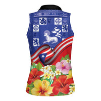 Puerto Rico Coat Of Arm Women Sleeveless Polo Shirt With Thespesia Grandiflora Flowers - Wonder Print Shop