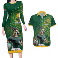 Custom Rugby South Africa Couples Matching Long Sleeve Bodycon Dress and Hawaiian Shirt Springboks Mascot - Wonder Print Shop
