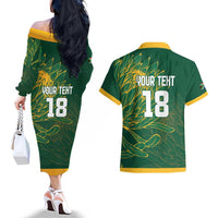 Custom Rugby South Africa Couples Matching Off The Shoulder Long Sleeve Dress and Hawaiian Shirt Springboks Mascot - Wonder Print Shop