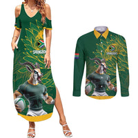 Custom Rugby South Africa Couples Matching Summer Maxi Dress and Long Sleeve Button Shirt Springboks Mascot - Wonder Print Shop
