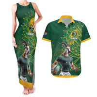 Custom Rugby South Africa Couples Matching Tank Maxi Dress and Hawaiian Shirt Springboks Mascot - Wonder Print Shop