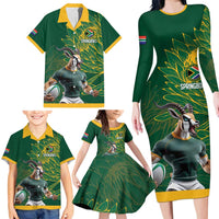 Custom Rugby South Africa Family Matching Long Sleeve Bodycon Dress and Hawaiian Shirt Springboks Mascot - Wonder Print Shop
