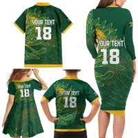 Custom Rugby South Africa Family Matching Long Sleeve Bodycon Dress and Hawaiian Shirt Springboks Mascot - Wonder Print Shop