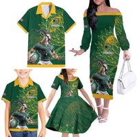 Custom Rugby South Africa Family Matching Off The Shoulder Long Sleeve Dress and Hawaiian Shirt Springboks Mascot - Wonder Print Shop
