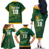 Custom Rugby South Africa Family Matching Off The Shoulder Long Sleeve Dress and Hawaiian Shirt Springboks Mascot - Wonder Print Shop