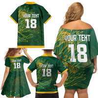 Custom Rugby South Africa Family Matching Off Shoulder Short Dress and Hawaiian Shirt Springboks Mascot - Wonder Print Shop