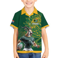 Custom Rugby South Africa Family Matching Off Shoulder Short Dress and Hawaiian Shirt Springboks Mascot - Wonder Print Shop