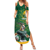 Custom Rugby South Africa Family Matching Summer Maxi Dress and Hawaiian Shirt Springboks Mascot - Wonder Print Shop