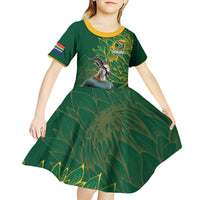 Custom Rugby South Africa Kid Short Sleeve Dress Springboks Mascot - Wonder Print Shop