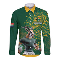 Custom Rugby South Africa Long Sleeve Button Shirt Springboks Mascot - Wonder Print Shop