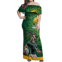 Custom Rugby South Africa Off Shoulder Maxi Dress Springboks Mascot - Wonder Print Shop