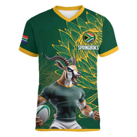 Custom Rugby South Africa Women V-Neck T-Shirt Springboks Mascot - Wonder Print Shop