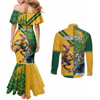 Personalized Rugby South Africa Australia Couples Matching Mermaid Dress and Long Sleeve Button Shirt Springboks Wallabies Mascot Go Champions - Wonder Print Shop
