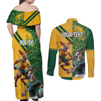 Personalized Rugby South Africa Australia Couples Matching Off Shoulder Maxi Dress and Long Sleeve Button Shirt Springboks Wallabies Mascot Go Champions - Wonder Print Shop