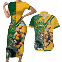 Personalized Rugby South Africa Australia Couples Matching Short Sleeve Bodycon Dress and Hawaiian Shirt Springboks Wallabies Mascot Go Champions - Wonder Print Shop