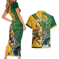 Personalized Rugby South Africa Australia Couples Matching Short Sleeve Bodycon Dress and Hawaiian Shirt Springboks Wallabies Mascot Go Champions - Wonder Print Shop