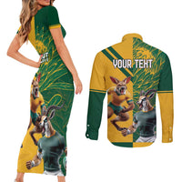 Personalized Rugby South Africa Australia Couples Matching Short Sleeve Bodycon Dress and Long Sleeve Button Shirt Springboks Wallabies Mascot Go Champions - Wonder Print Shop