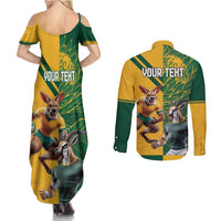Personalized Rugby South Africa Australia Couples Matching Summer Maxi Dress and Long Sleeve Button Shirt Springboks Wallabies Mascot Go Champions - Wonder Print Shop