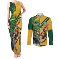 Personalized Rugby South Africa Australia Couples Matching Tank Maxi Dress and Long Sleeve Button Shirt Springboks Wallabies Mascot Go Champions - Wonder Print Shop