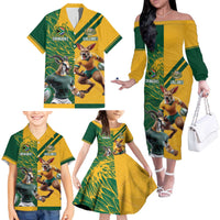 Personalized Rugby South Africa Australia Family Matching Off The Shoulder Long Sleeve Dress and Hawaiian Shirt Springboks Wallabies Mascot Go Champions - Wonder Print Shop