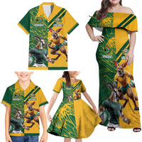 Personalized Rugby South Africa Australia Family Matching Off Shoulder Maxi Dress and Hawaiian Shirt Springboks Wallabies Mascot Go Champions - Wonder Print Shop