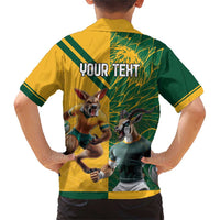 Personalized Rugby South Africa Australia Family Matching Short Sleeve Bodycon Dress and Hawaiian Shirt Springboks Wallabies Mascot Go Champions - Wonder Print Shop