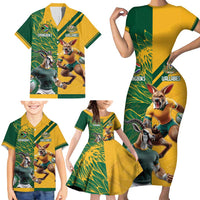 Personalized Rugby South Africa Australia Family Matching Short Sleeve Bodycon Dress and Hawaiian Shirt Springboks Wallabies Mascot Go Champions - Wonder Print Shop