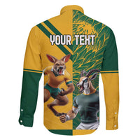Personalized Rugby South Africa Australia Family Matching Short Sleeve Bodycon Dress and Hawaiian Shirt Springboks Wallabies Mascot Go Champions - Wonder Print Shop