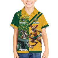 Personalized Rugby South Africa Australia Family Matching Short Sleeve Bodycon Dress and Hawaiian Shirt Springboks Wallabies Mascot Go Champions - Wonder Print Shop