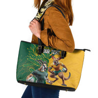 Personalized Rugby South Africa Australia Leather Tote Bag Springboks Wallabies Mascot Go Champions - Wonder Print Shop