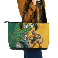 Personalized Rugby South Africa Australia Leather Tote Bag Springboks Wallabies Mascot Go Champions - Wonder Print Shop