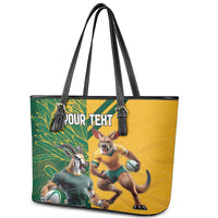 Personalized Rugby South Africa Australia Leather Tote Bag Springboks Wallabies Mascot Go Champions - Wonder Print Shop