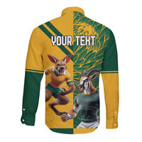 Personalized Rugby South Africa Australia Long Sleeve Button Shirt Springboks Wallabies Mascot Go Champions - Wonder Print Shop