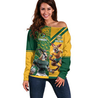 Personalized Rugby South Africa Australia Off Shoulder Sweater Springboks Wallabies Mascot Go Champions - Wonder Print Shop