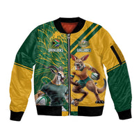 Personalized Rugby South Africa Australia Sleeve Zip Bomber Jacket Springboks Wallabies Mascot Go Champions - Wonder Print Shop