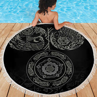 Viking Pride of Yorkshire Beach Blanket Black Odin’s Ravens Nordic - Wonder Print Shop