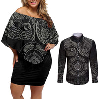 Viking Pride of Yorkshire Couples Matching Off Shoulder Short Dress and Long Sleeve Button Shirt Black Odin’s Ravens Nordic - Wonder Print Shop